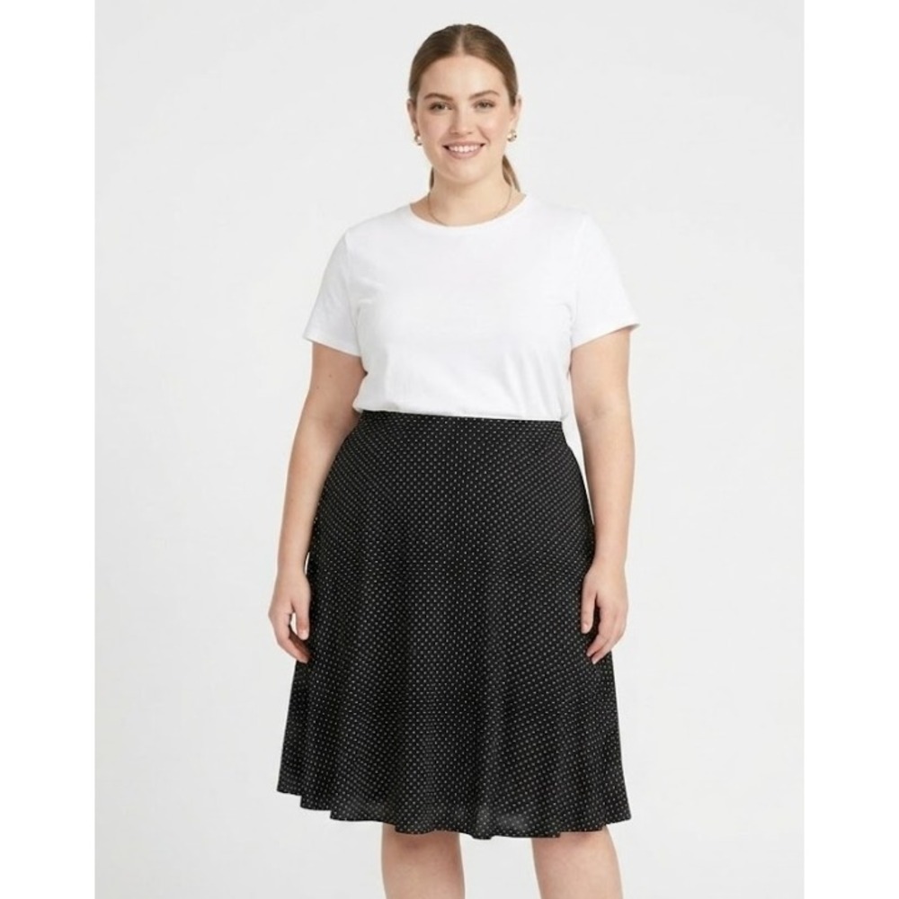 New CHAPS size 3X Black White Polka Dot Stretch Knit‎ Pull-on Skirt Comfy
